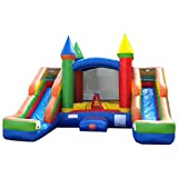 Rainbow Themed Inflatable Bounce House and Double Slide Combo Unit | 16' Long x 15' Wide | Crossover Wet/Dry Bouncer & Dual Lane Slides | Includes Blower, Stakes, & Storage Bag